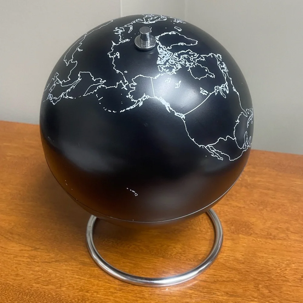 Black and Silver Decorative 10” World Globe Accent Map Student/Office Decor